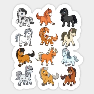 Many Kawaii Chibi Horses Sticker